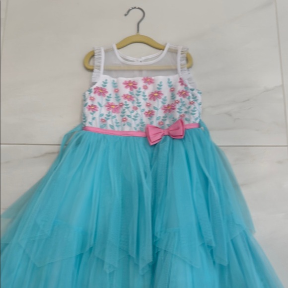 Floral Dress with Blue Tulle Skirt - Picture 3 of 4